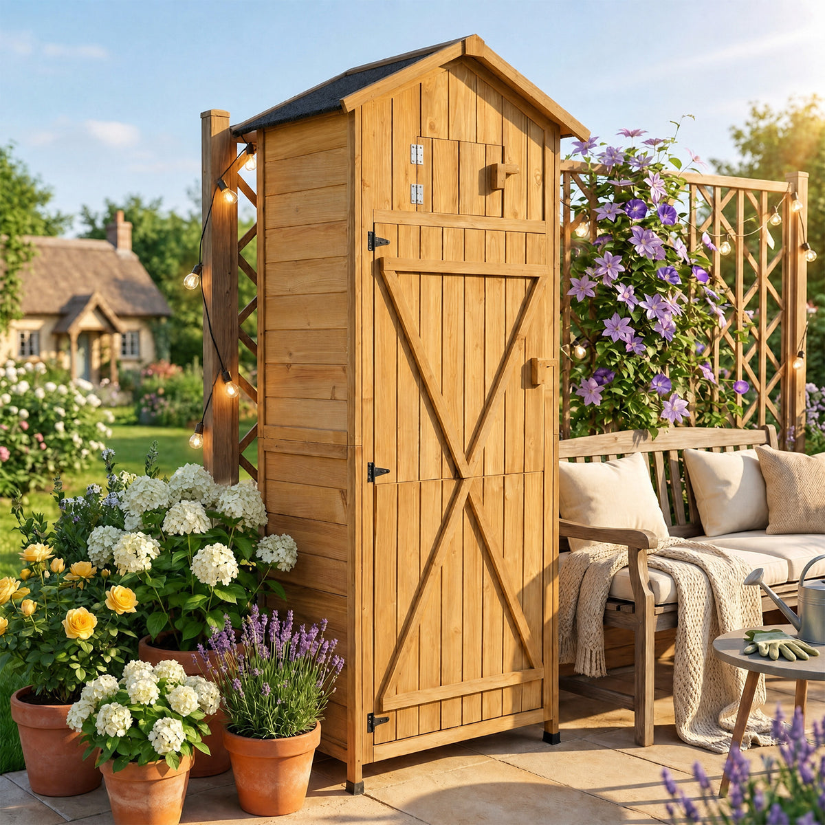 Outdoor Storage Shed, 70" Vertical Garden Shed Cabinet, Gray
