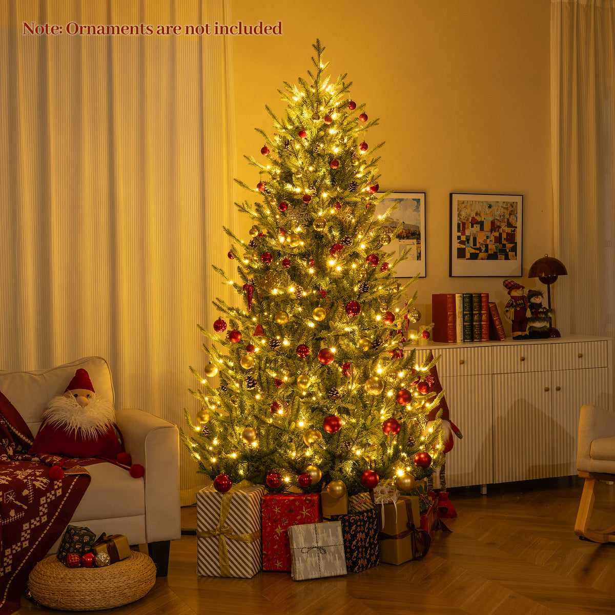7.5FT Pre-lit Artificial Christmas Tree, Hinged Xmas Tree with 1306 Branch Tips
