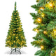 4.5 ft Snow Flocked Pencil Christmas Tree, Pre-Lit Slim Xmas Tree with 226 Branch Tips