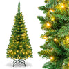 4.5 ft Snow Flocked Pencil Christmas Tree, Pre-Lit Slim Xmas Tree with 226 Branch Tips