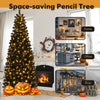6FT Prelit Pencil Black Christmas Tree, Artificial Slim Xmas Tree with 618 Branch Tips