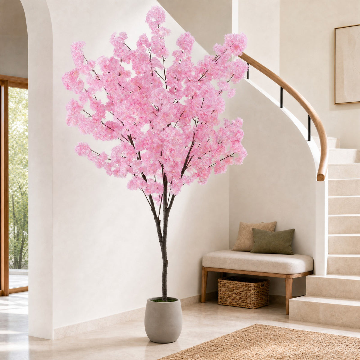 6.5FT Artificial Cherry Blossom Tree, Faux Pink Cherry Plant with Sturdy PE Trunk & Cement-Filled Nursery Pot