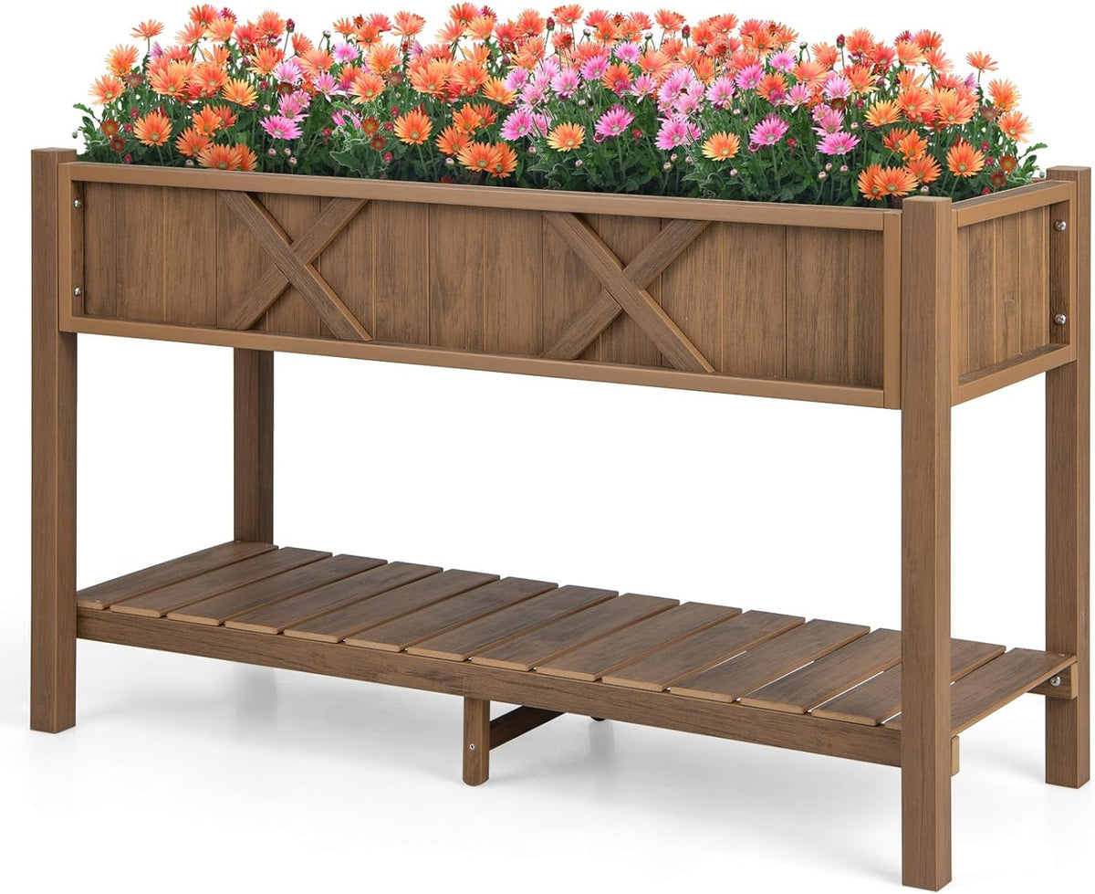 Lucktree HIPS Raised Garden Bed, Elevated Planter Box w/Legs, Storage Shelf, Drain Holes
