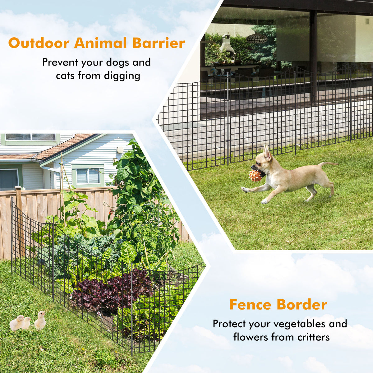 5-Panel Decorative Garden Fence with 5 Stakes, 39" Tall Outdoor Dog Barrier