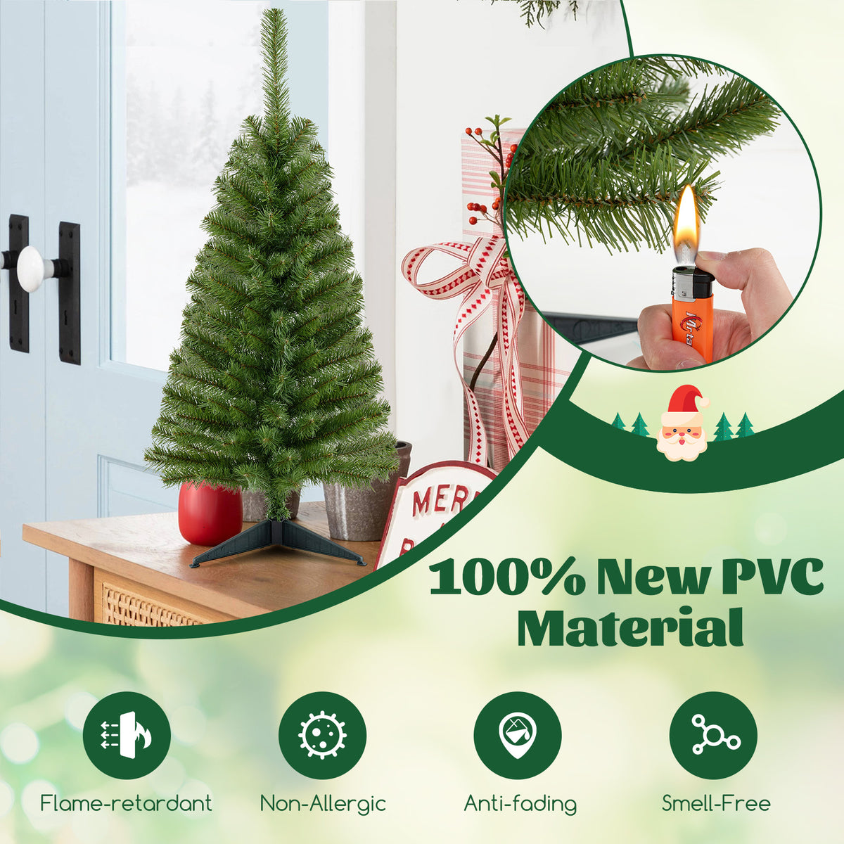 3FT Artificial Christmas Tree, Premium Mini Xmas Pine Tree with Stand Base Thicken Tips