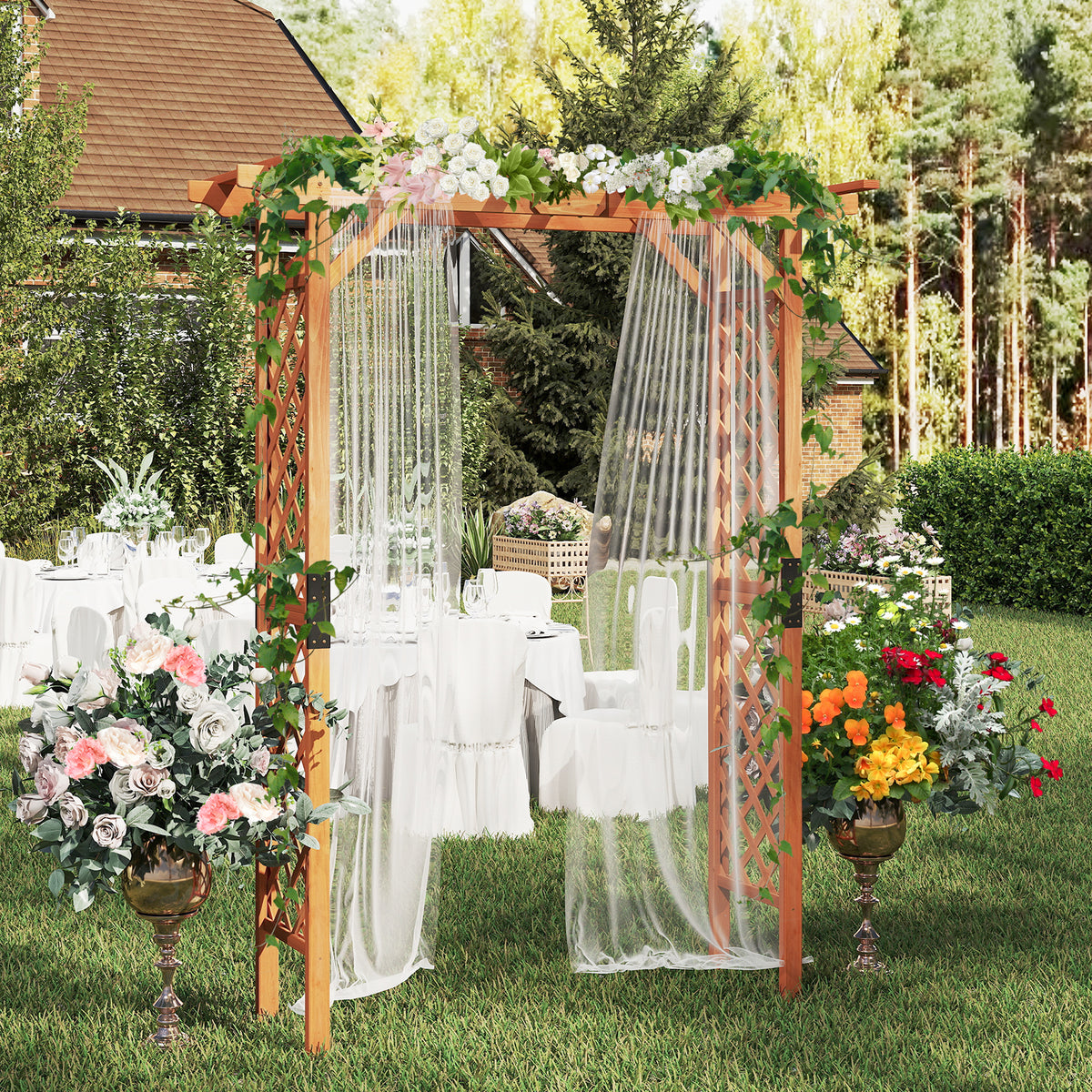 84.5" Wooden Garden Arch, Archway Arbor Trellis for Climbing Roses, Vines and Vegetables