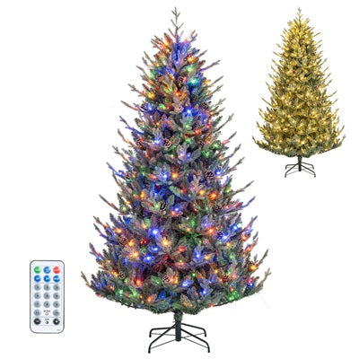 7.5FT Pre-lit Artificial Christmas Tree, Hinged Xmas Tree with 1306 Branch Tips