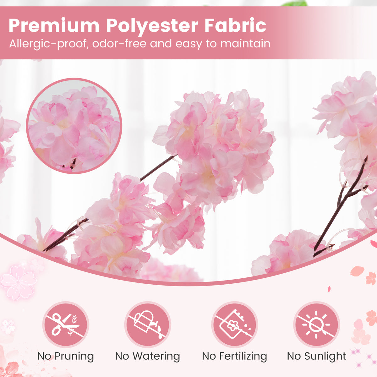 6.5FT Artificial Cherry Blossom Tree, Faux Pink Cherry Plant with Sturdy PE Trunk & Cement-Filled Nursery Pot
