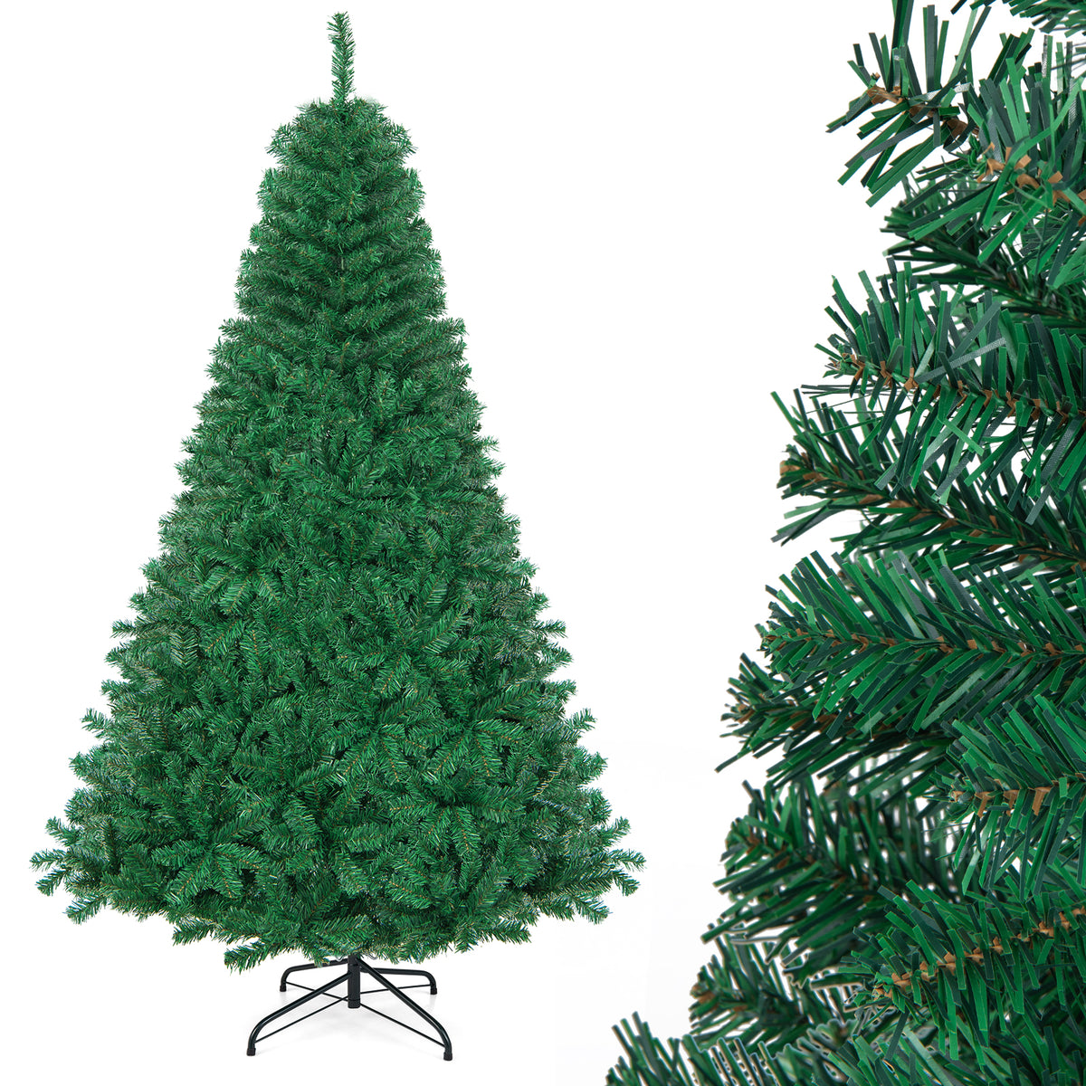 5/6/7/8 FT Artificial Christmas Tree, Unlit Full Xmas Pine Tree with 350/650/950/1138 Branch Tips & Folding Metal Stand