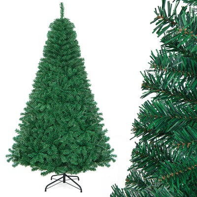 5/6/7/8 FT Artificial Christmas Tree, Unlit Full Xmas Pine Tree with 350/650/950/1138 Branch Tips & Folding Metal Stand