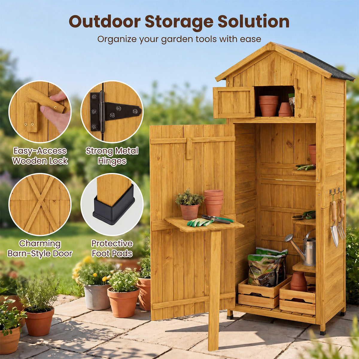 Outdoor Storage Shed, 70" Vertical Garden Shed Cabinet, Gray
