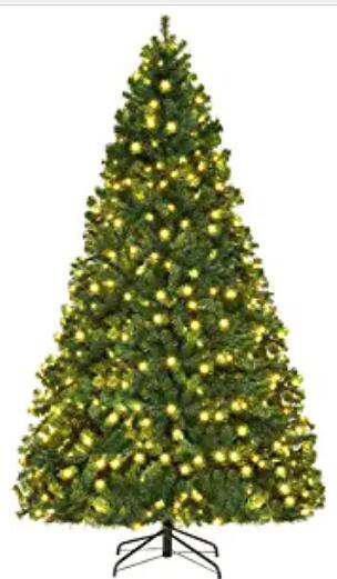 7/7.5/8 FT Pre-Lit Artificial Christmas Tree, Hinged Holiday Xmas Tree w/ 1096/1346/1438 Lush PVC Branch Tips