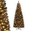 6FT Prelit Pencil Black Christmas Tree, Artificial Slim Xmas Tree with 618 Branch Tips