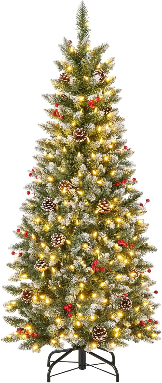 6FT Pre-Lit Pencil Christmas Tree, Artificial Xmas Tree with 618 Branch Tips