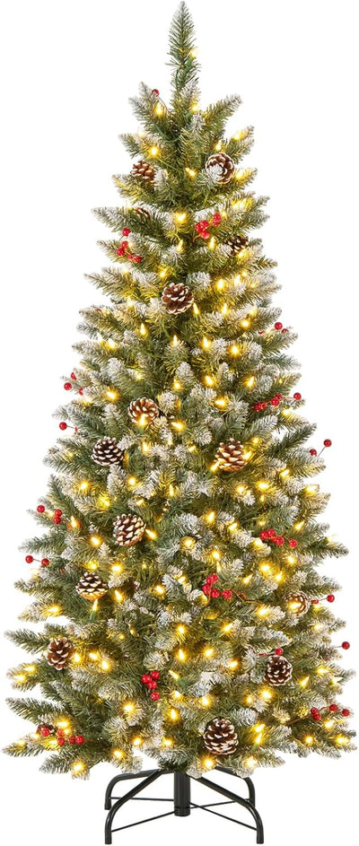 6FT Pre-Lit Pencil Christmas Tree, Artificial Xmas Tree with 618 Branch Tips