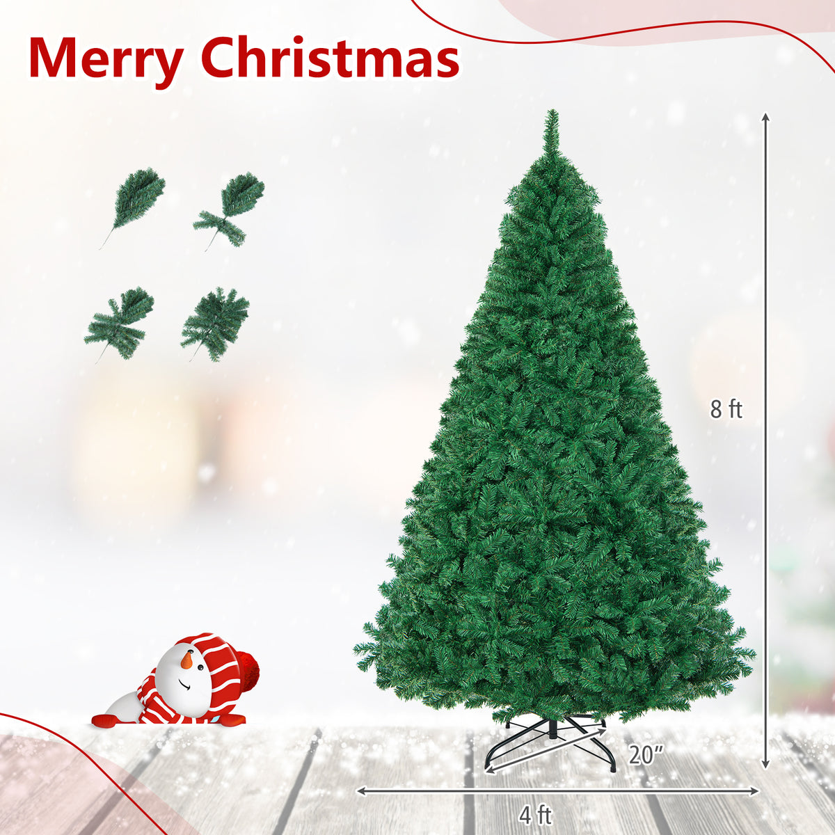 5/6/7/8 FT Artificial Christmas Tree, Unlit Full Xmas Pine Tree with 350/650/950/1138 Branch Tips & Folding Metal Stand