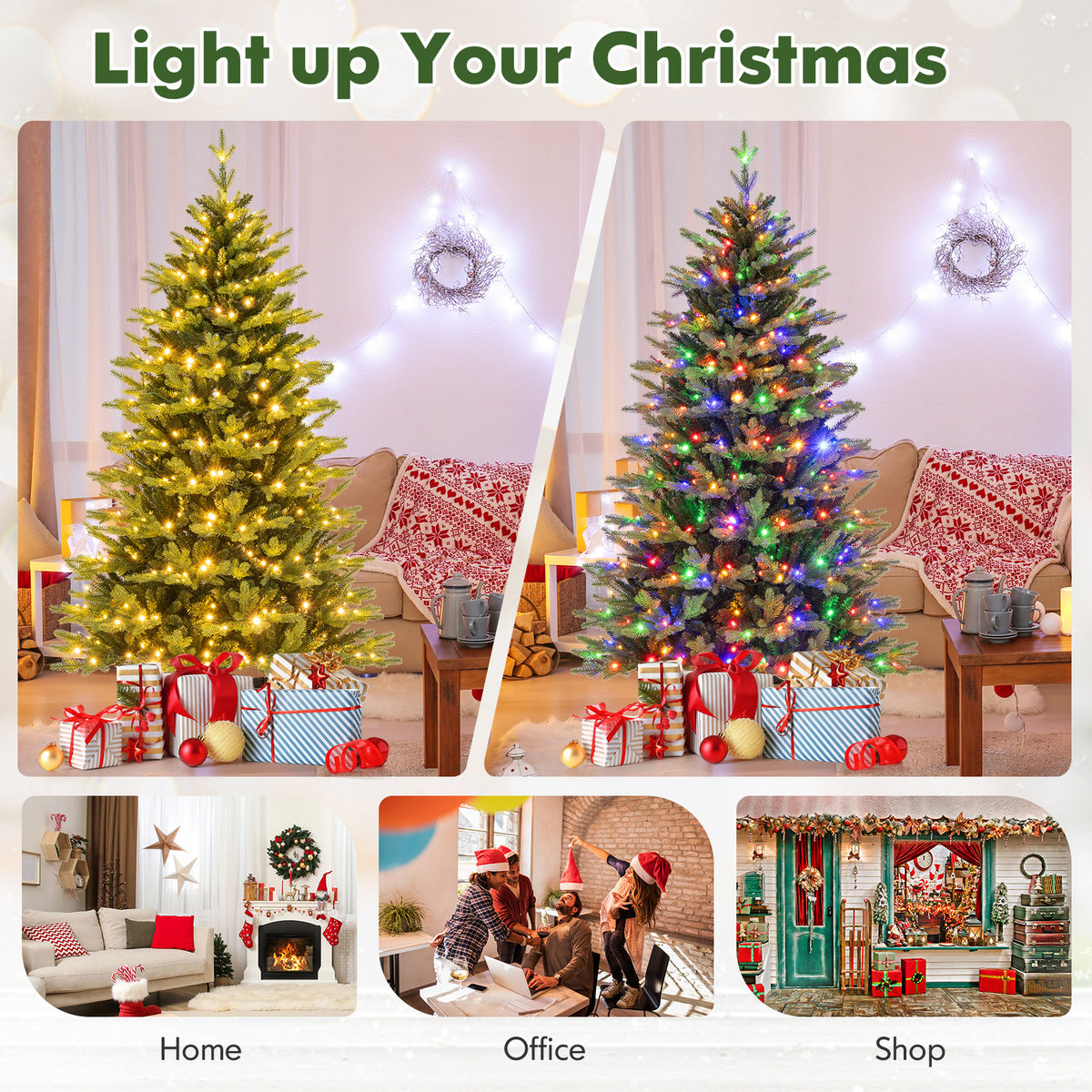 6FT Prelit Artificial Christmas Tree, Hinged Christmas Tree with 350 LED Lights
