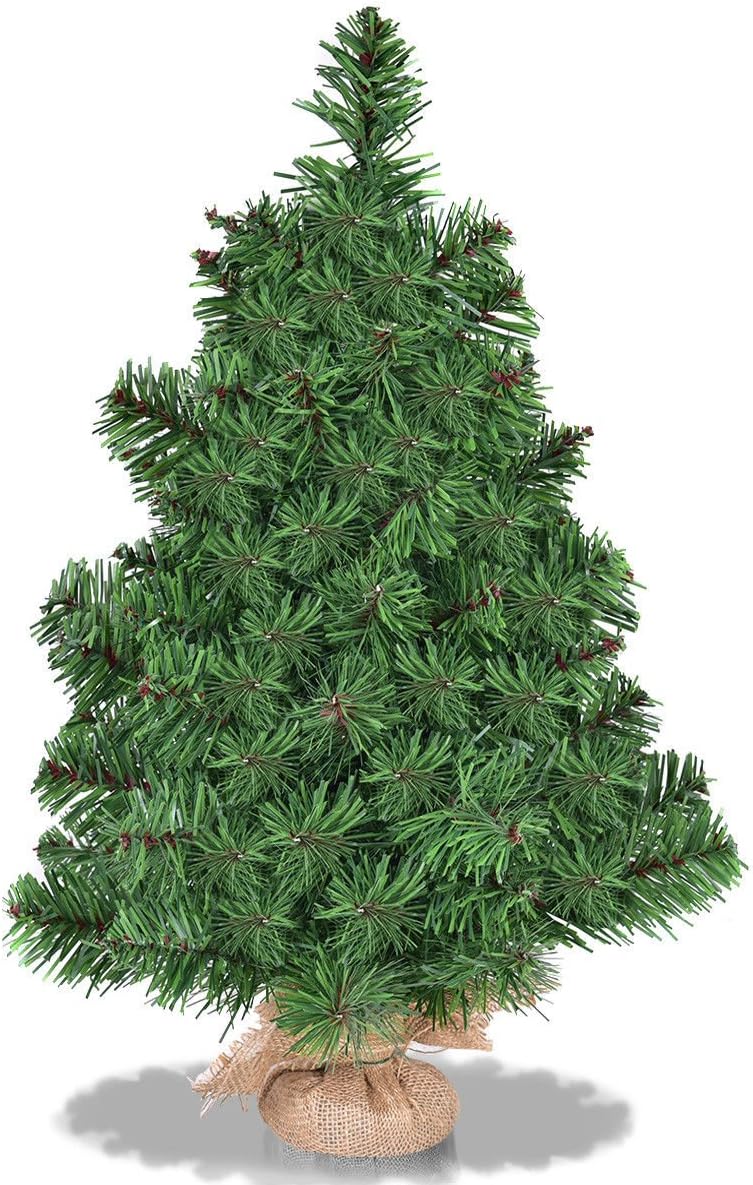 3ft Mini Artificial Christmas Tree, Tabletop Spruce Christmas Tree with New PVC Material and Cement Base