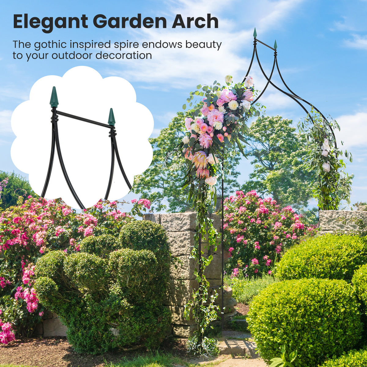 Metal Garden Arch, Rose Garden Arbor for Various Climbing Plant, Outdoor Lawn Backyard