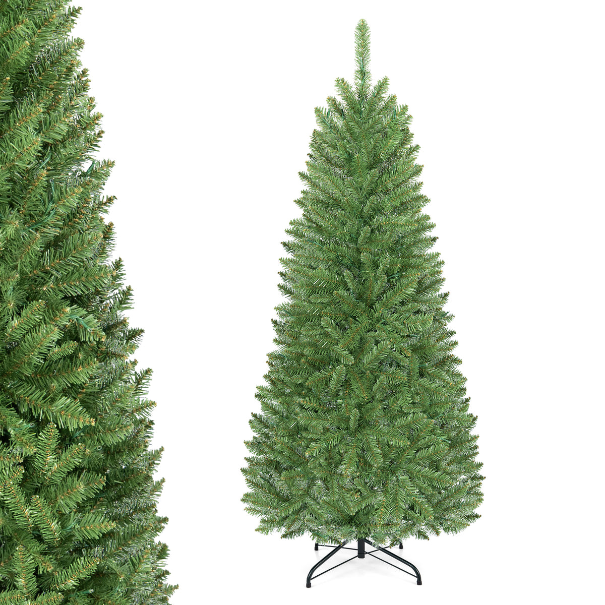 5FT/6FT/6.9FT Artificial Christmas Tree, Modern Christmas Tree w/ LED Lighting