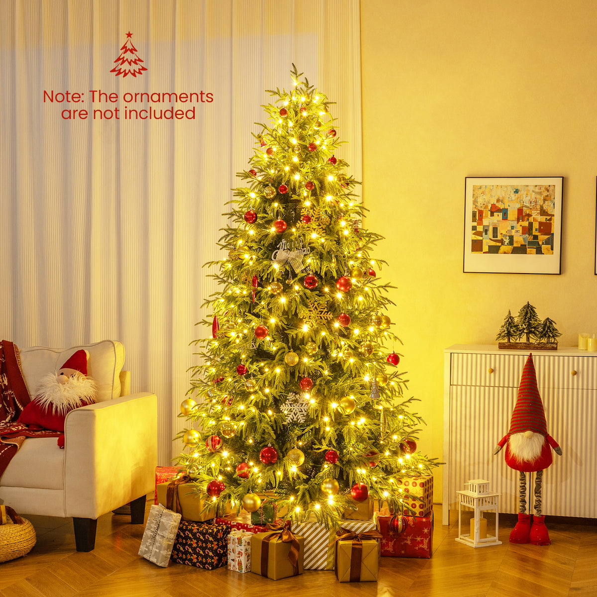 7.5FT Prelit Artificial Christmas Tree, Hinged Xmas Tree with 1449 Branch Tips