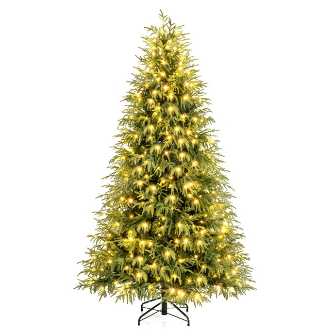 7.5FT Prelit Artificial Christmas Tree, Hinged Xmas Tree with 1449 Branch Tips