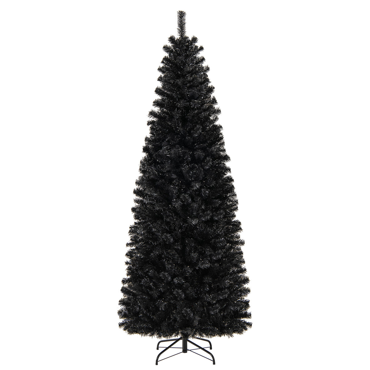 6FT Prelit Pencil Black Christmas Tree, Artificial Slim Xmas Tree with 618 Branch Tips