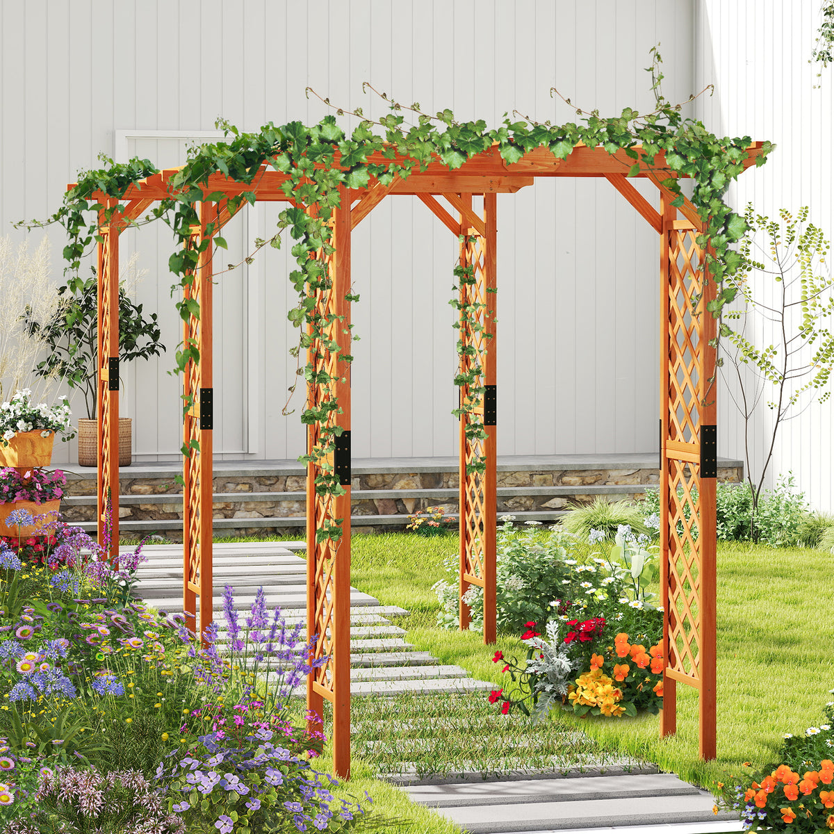 84.5" Wooden Garden Arch, Archway Arbor Trellis for Climbing Roses, Vines and Vegetables