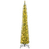 7FT Pre-Lit Pencil Christmas Tree, Slim Artificial Xmas Tree with Folding Metal Stand
