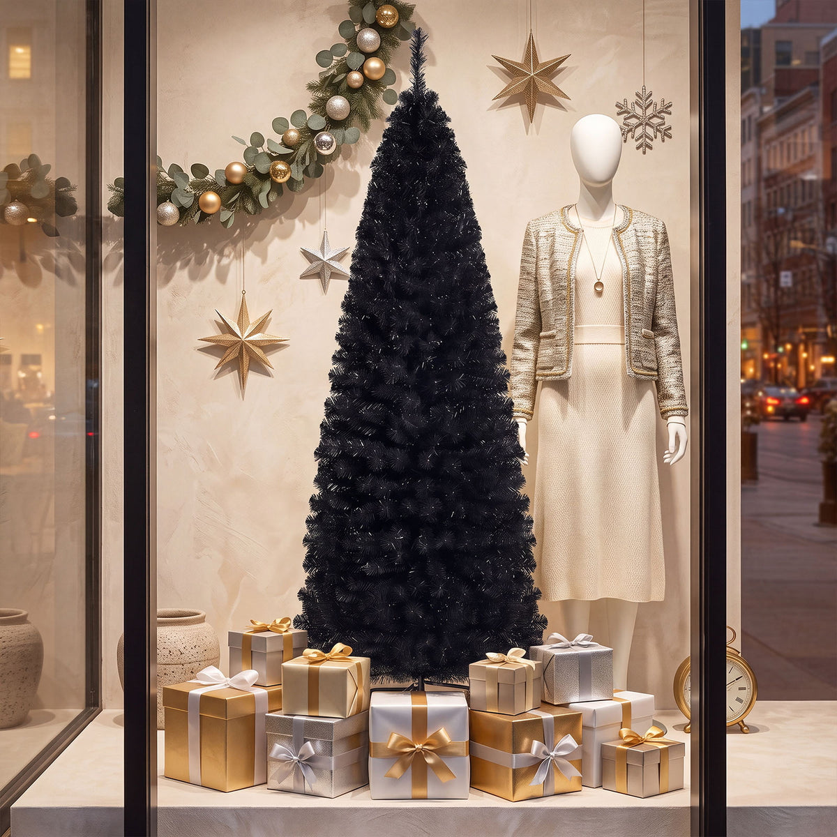 6ft Pencil Artificial Christmas Tree, Slim Christmas Tree with Metal Stand