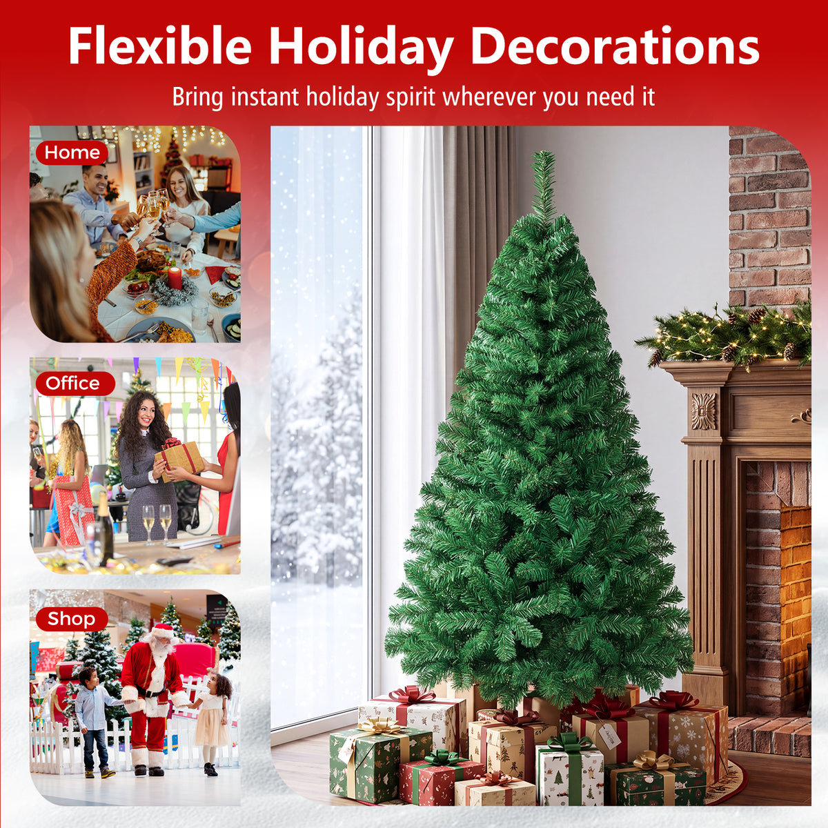 5/6/7/8 FT Artificial Christmas Tree, Unlit Full Xmas Pine Tree with 350/650/950/1138 Branch Tips & Folding Metal Stand