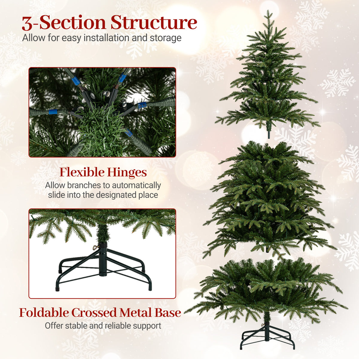 7.5FT Pre-lit Artificial Christmas Tree, Hinged Xmas Tree with 1195 Branch Tips