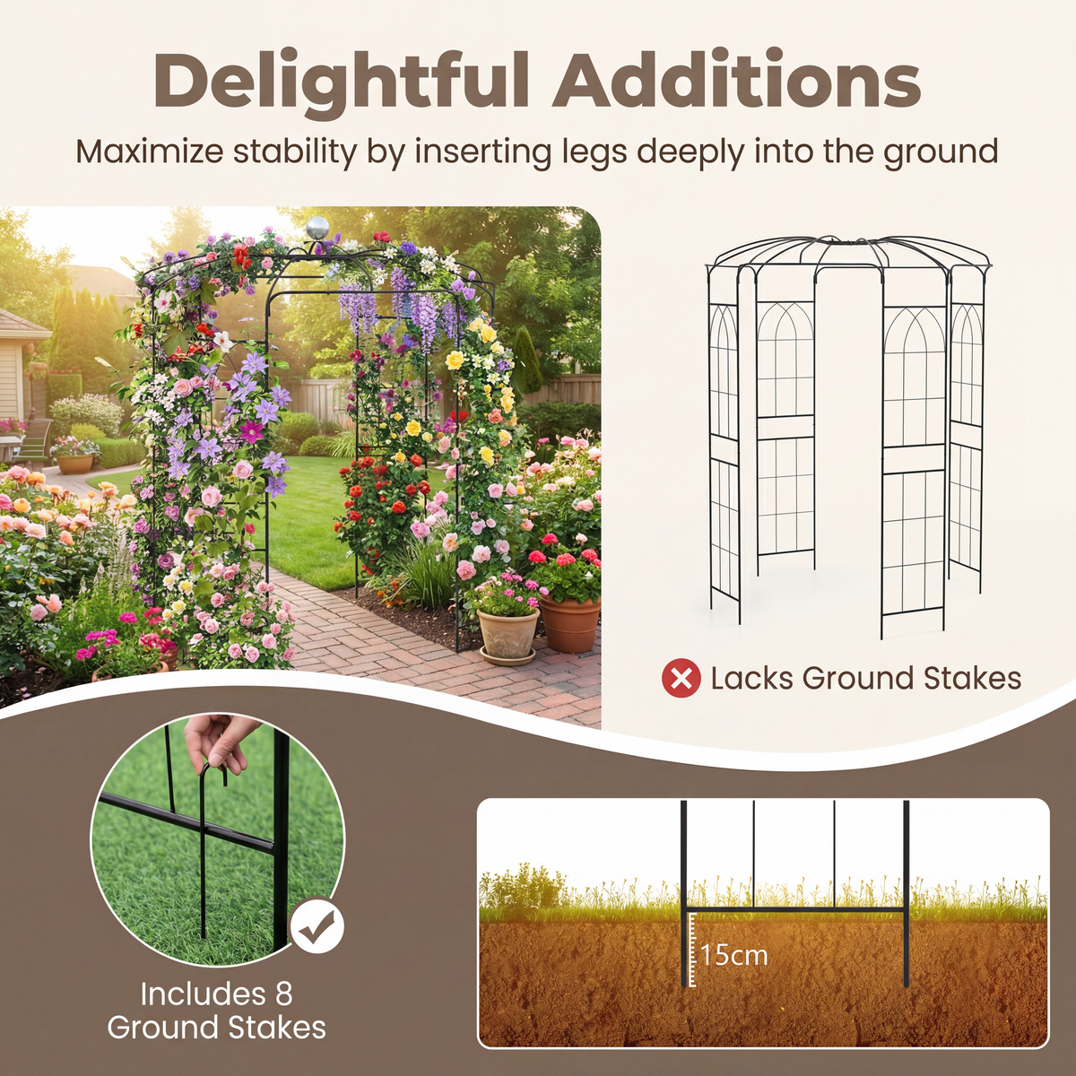 Birdcage Shape Gazebo, Garden Arch Trellis w/Hanging Hook for Climbing Plants