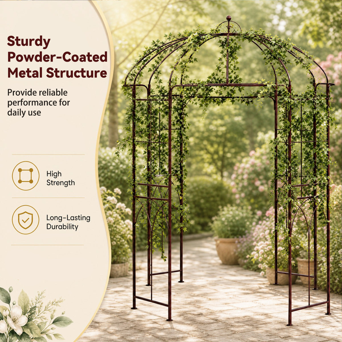French Style Birdcage Garden Arbor, Heavy-Duty Metal Pergola Pavilion for Climbing Plants