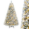 7/6/8 FT Snow-Flocked Artificial Christmas Tree, Pre-lit Xmas Tree