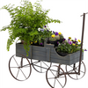 Vintage Wooden Planting Cart, Farmhouse Style Mobile Planter with Adjustable Pull Handle and 4 Wheels