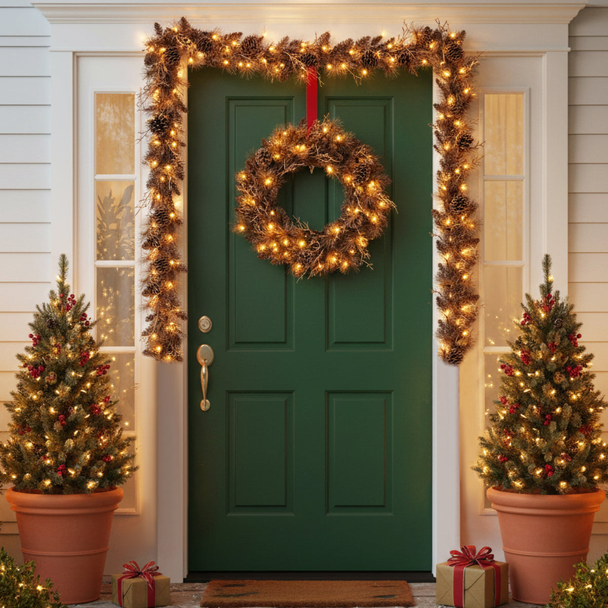 9FT Pre-lit Artificial Christmas Garland, Christmas Garland with 35 Warm White LED Lights