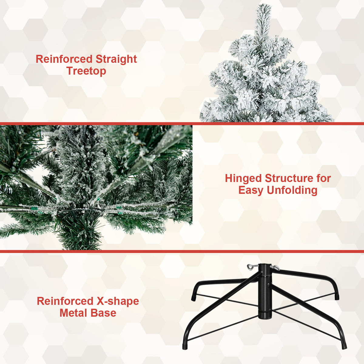 9FT Flocked Christmas Tree, Artificial Xmas Tree w/PVC Needles, Metal Stand