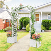 Wooden Garden Arbor with Planter Boxes, White Trellis Archway for Climbing Plants & Decorations