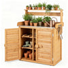 Garden Potting Bench Table, Wood Plant Workstation w/ Stainless Steel Tabletop