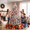 7/6/8 FT Snow-Flocked Artificial Christmas Tree, Pre-lit Xmas Tree
