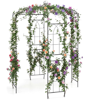 Birdcage Shape Gazebo, Garden Arch Trellis w/Hanging Hook for Climbing Plants