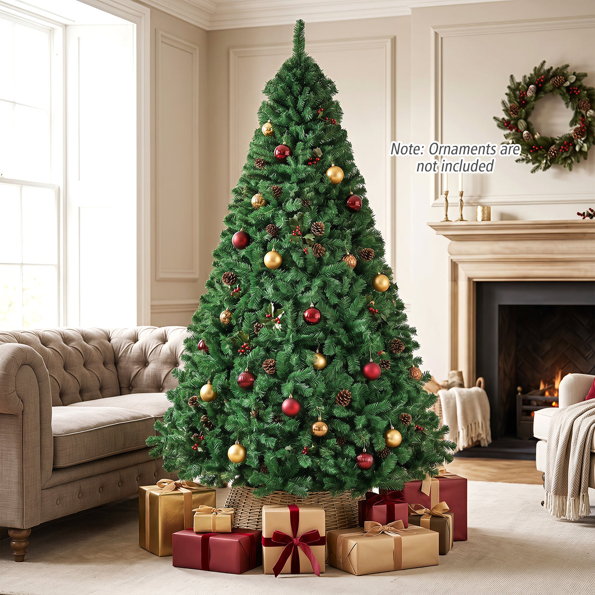5/6/7/8 FT Artificial Christmas Tree, Unlit Full Xmas Pine Tree with 350/650/950/1138 Branch Tips & Folding Metal Stand