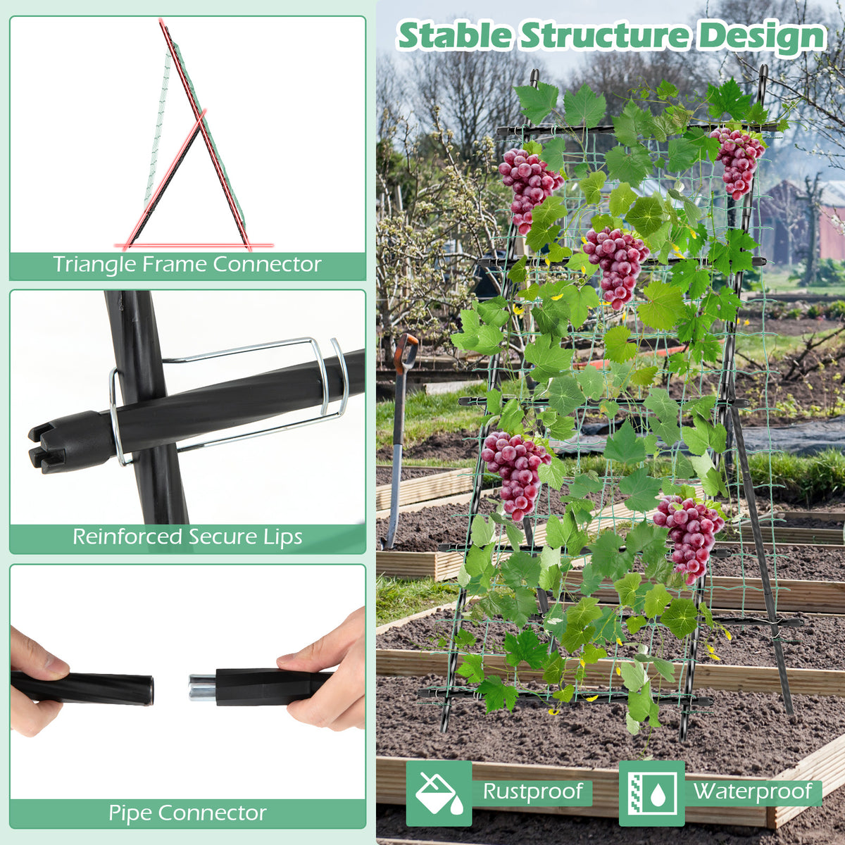74" Raised Bed Cucumber Trellis, Outdoor Garden Trellis w/Netting, PE-Coated Metal Plant Support for Climbing Vegetables
