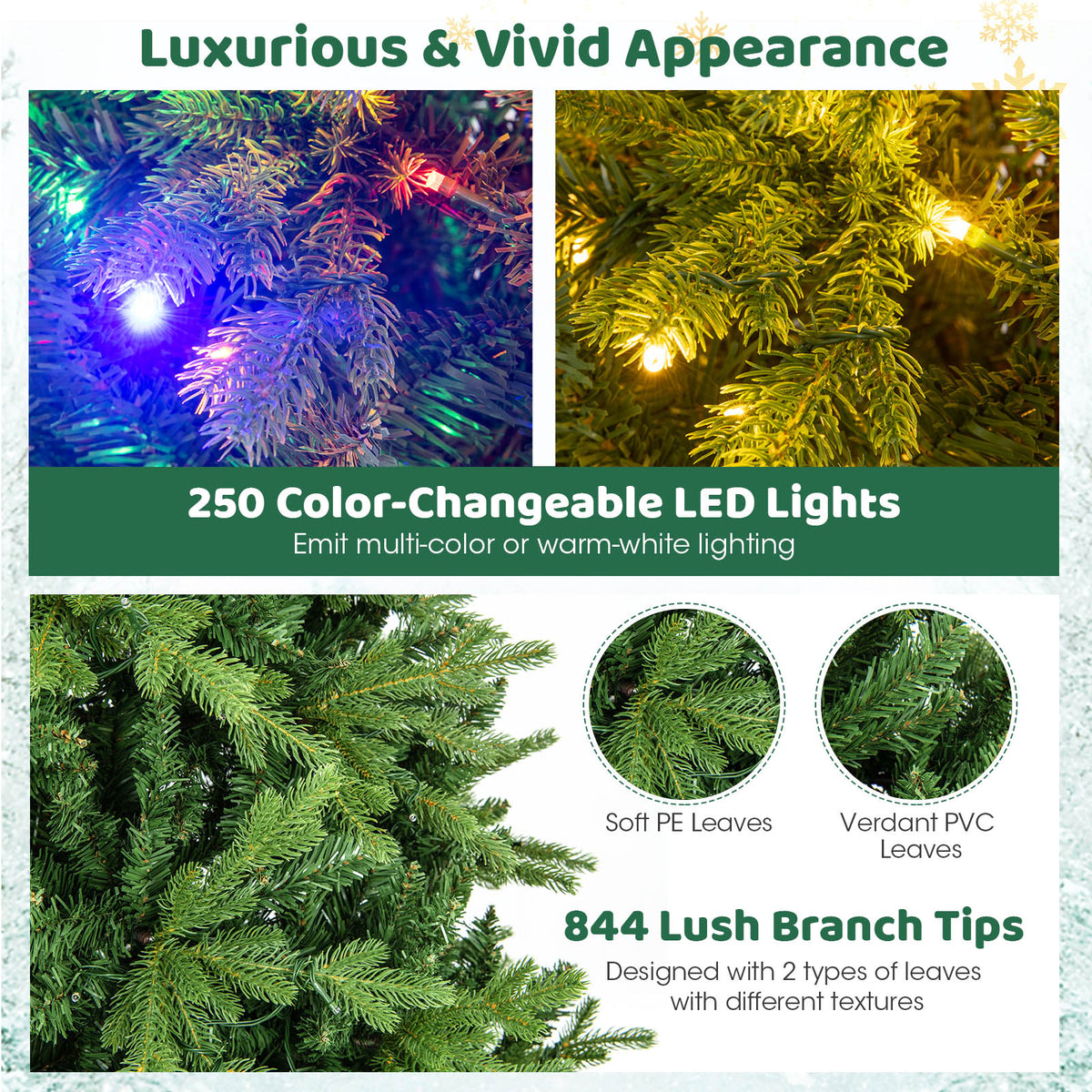 6FT Prelit Artificial Christmas Tree, Hinged Christmas Tree with 350 LED Lights