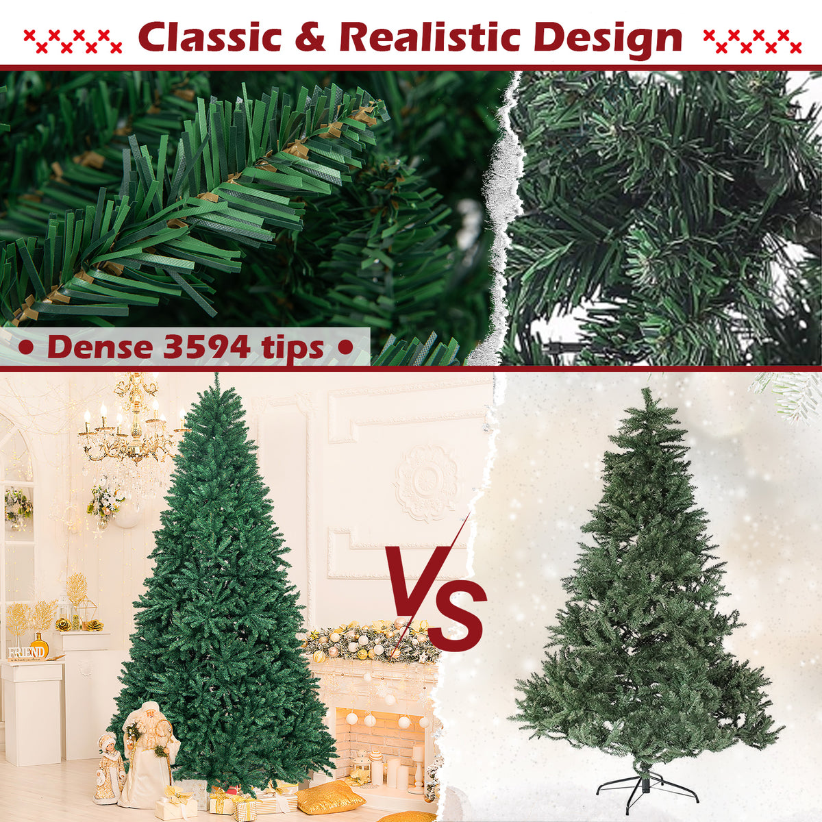 LuckTree Hinged Christmas Tree PVC Artificial Tree Home Holiday Décor w/Metal Stand (7.5 FT)
