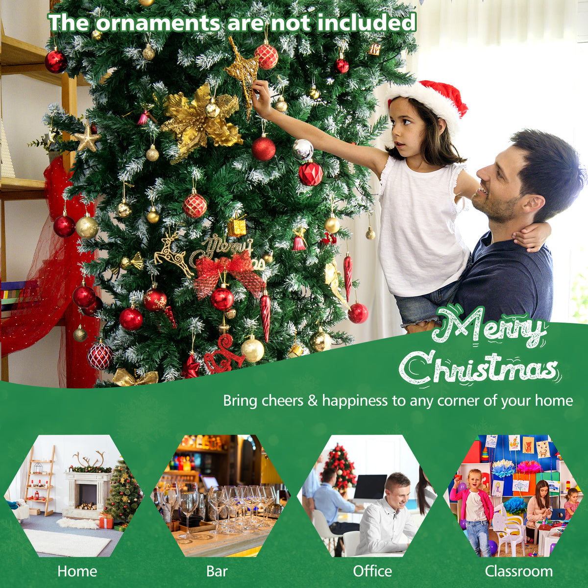 7.5 FT Pre-lit Upside Down Christmas Tree, Snow Flocked Artificial Xmas Tree with 1100 PVC Branch Tips
