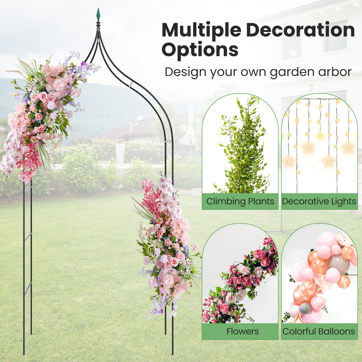 Metal Garden Arch, Rose Garden Arbor for Various Climbing Plant, Outdoor Lawn Backyard