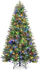 5/6/7 FT Pre-Lit Christmas Tree, Lighted Hinged Xmas Tree w/ 250/350/470 Warm White & Multi-Color LED Lights