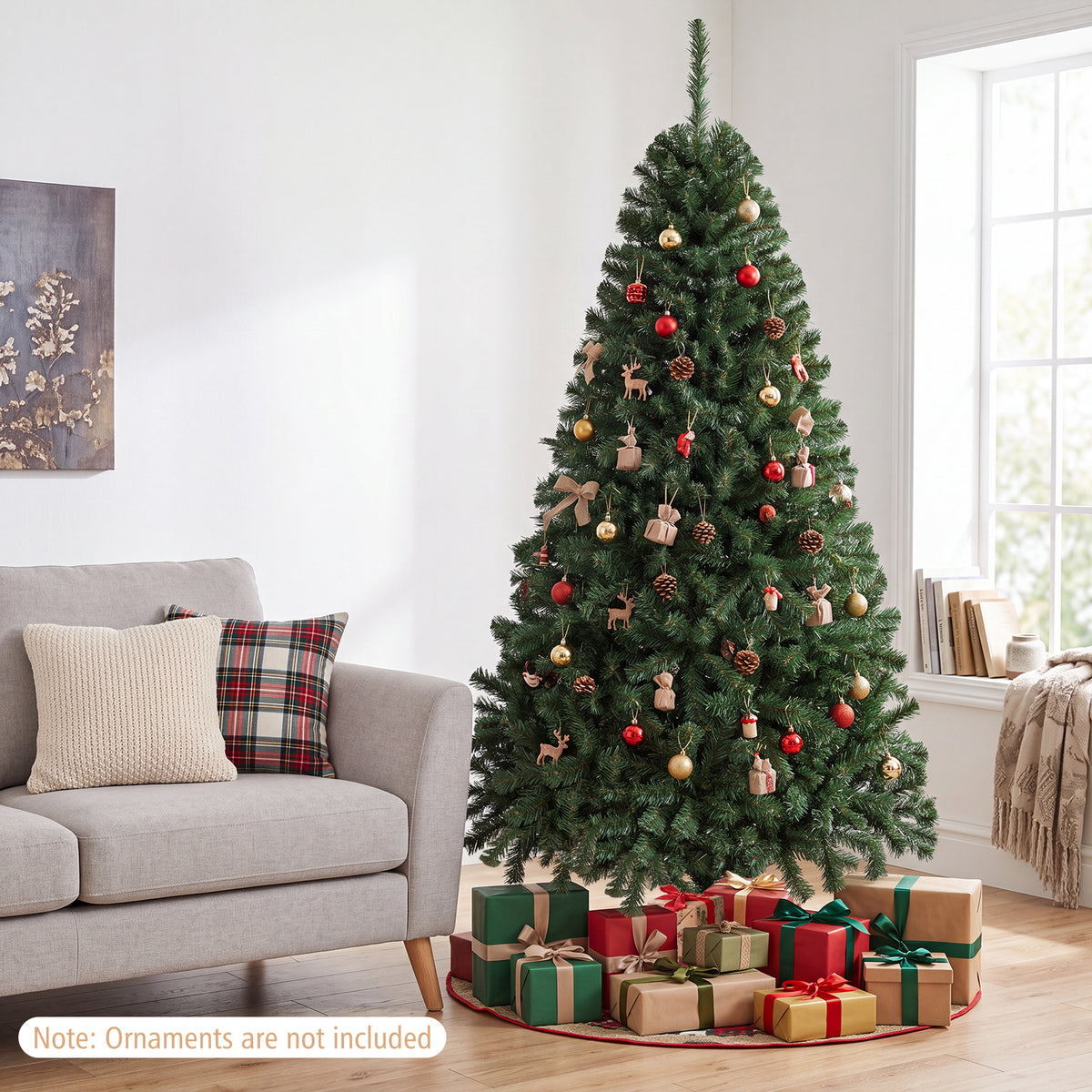 180 CM Artificial Christmas Tree, Hinged, Unlit, Green